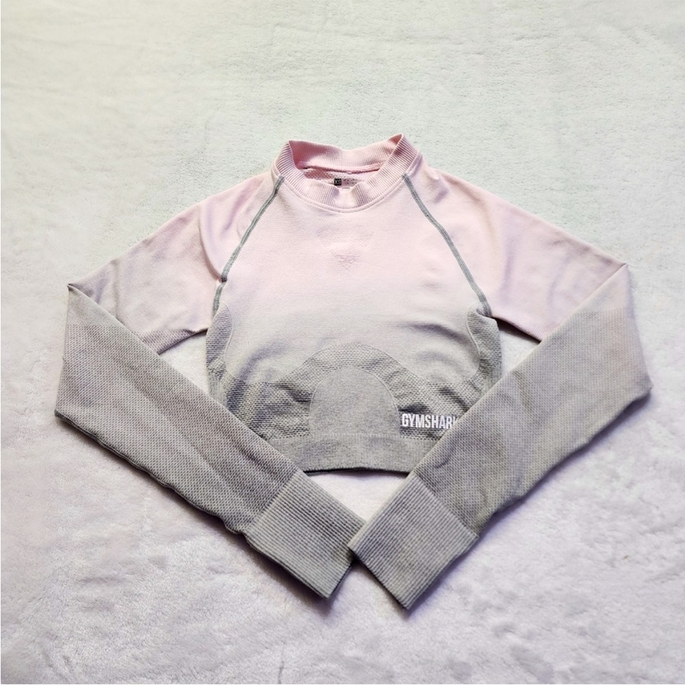 Gymshark Women's Grey Pink Ombre Long Sleeve Crop Tee Size XS